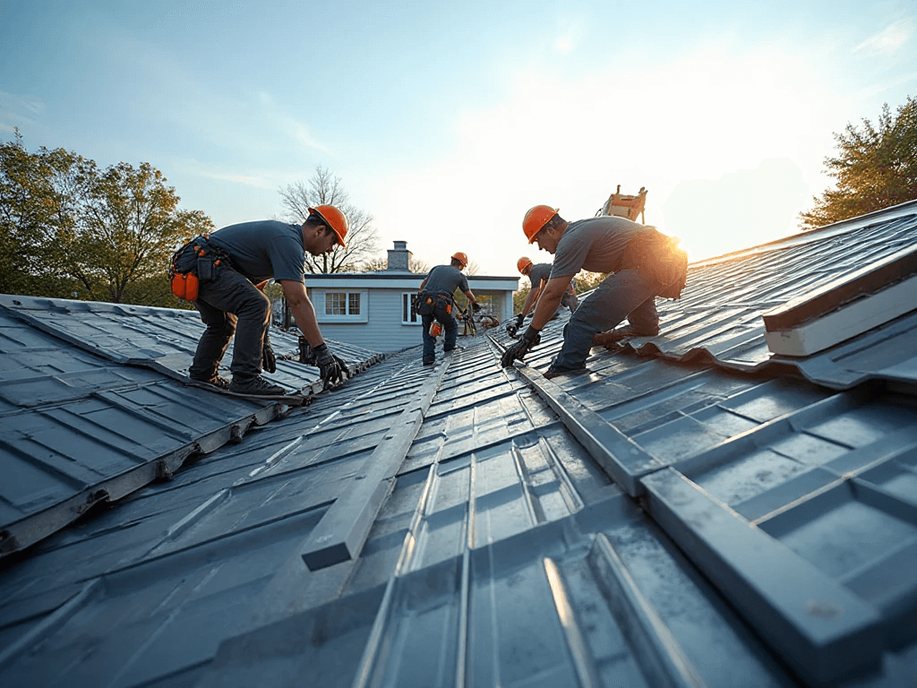 TWI Roofing roofers doing work on a residential house roof